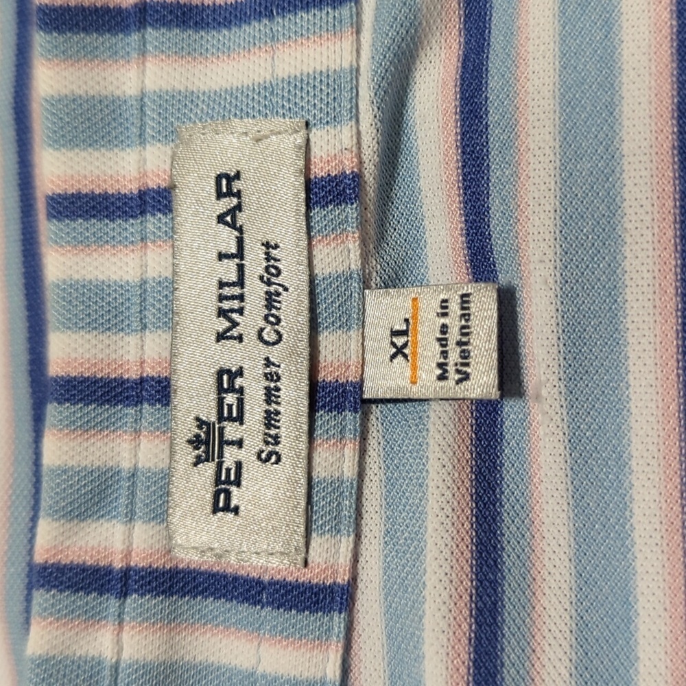 Peter Millar Summer Comfort Men's Short Sleeve Striped Polo Shirt Size XL - Picture 5 of 8